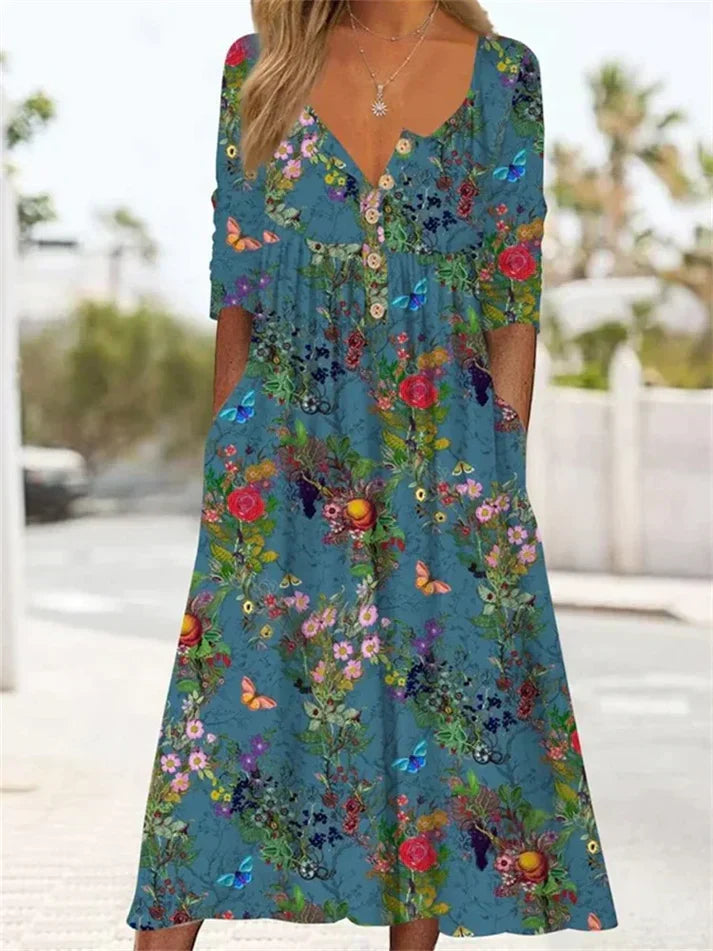 Boutique - Robe Longue Plissée Avec Fleurs