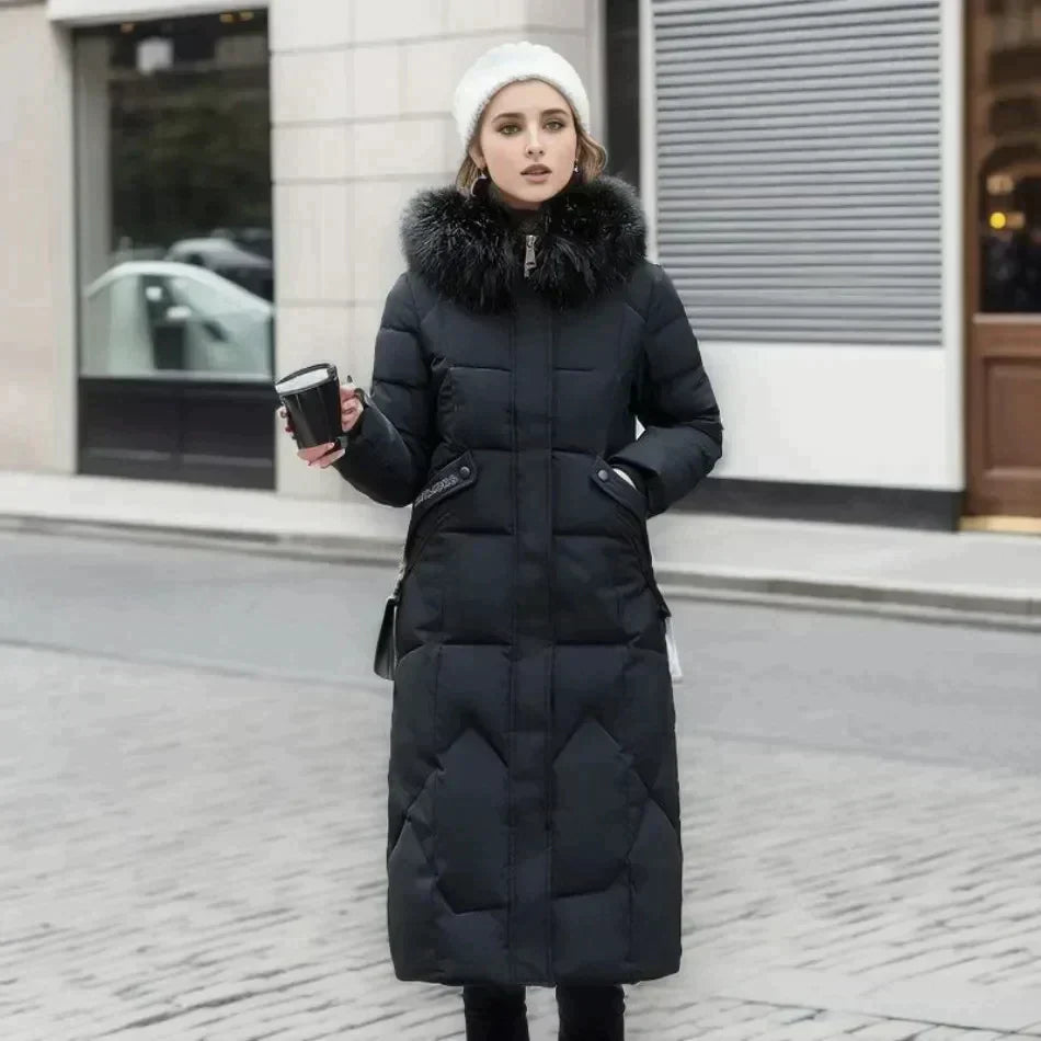 Fiora - Long manteau d'hiver avec fausse fourrure