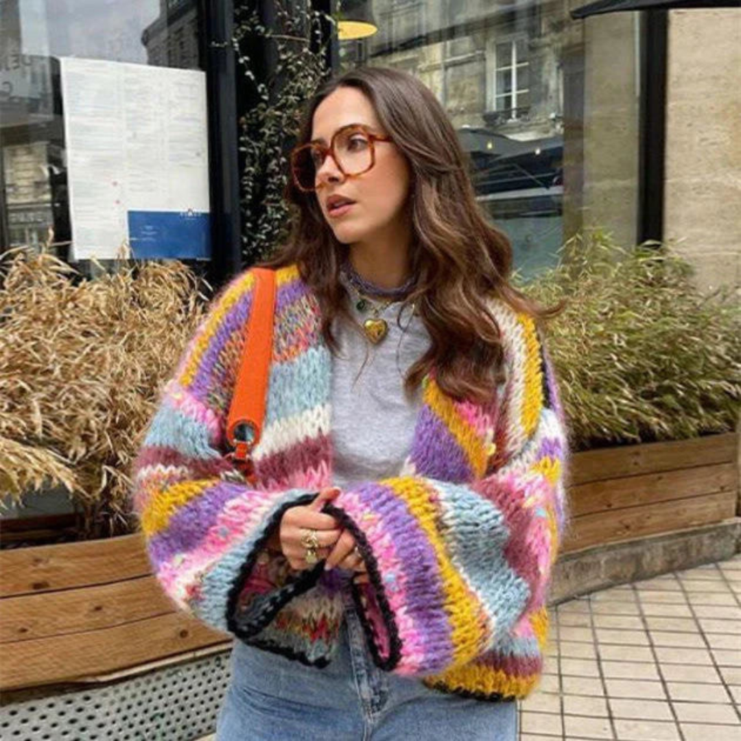 Aline | Cardigan à Carreaux Pour Femmes | Rayures arc-en-Ciel