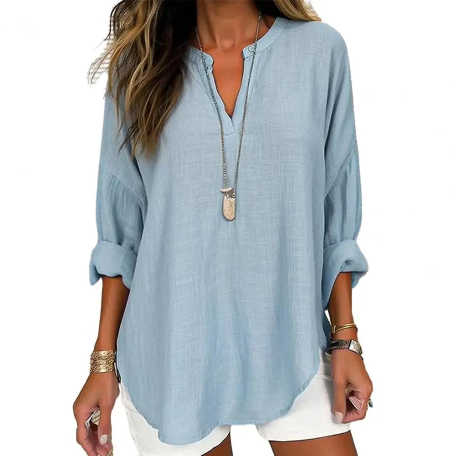 Sophisticated Blue - Blouse bleue élégante et confortable