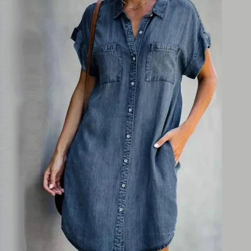 Emma - Robe décontractée en denim à manches courtes