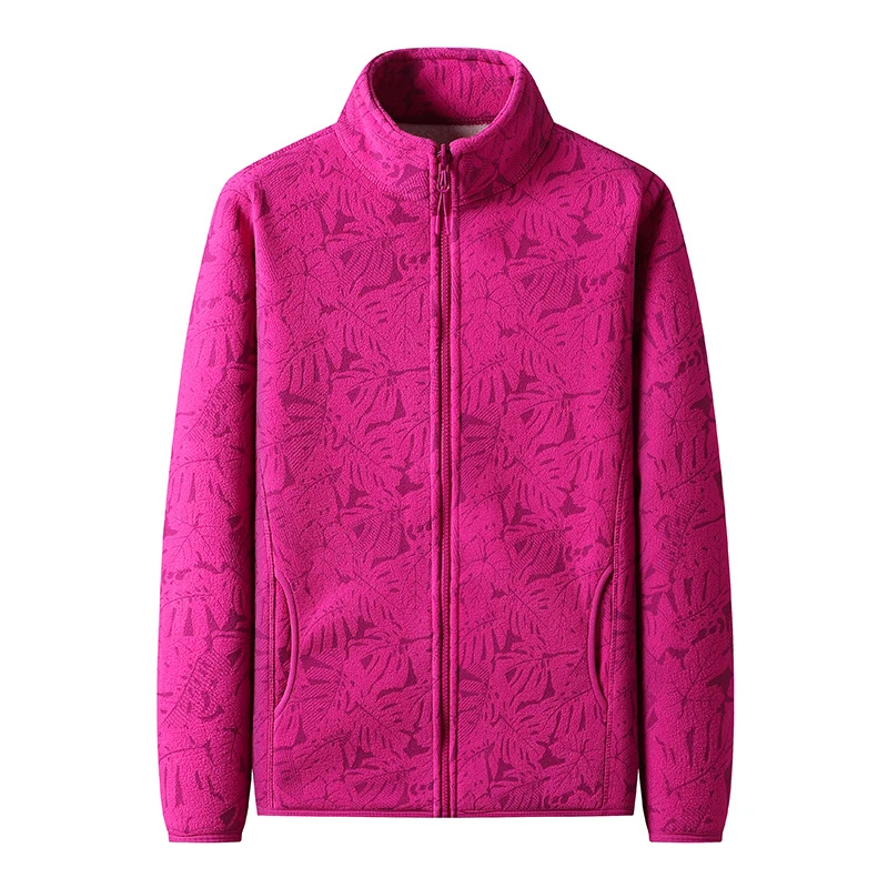 Amélie - Veste Élégante avec Fermeture Éclair et Motif Feuillage, Gilet en Fleece