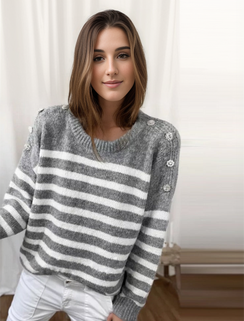 Elina - Pull chic rayé avec manches longues