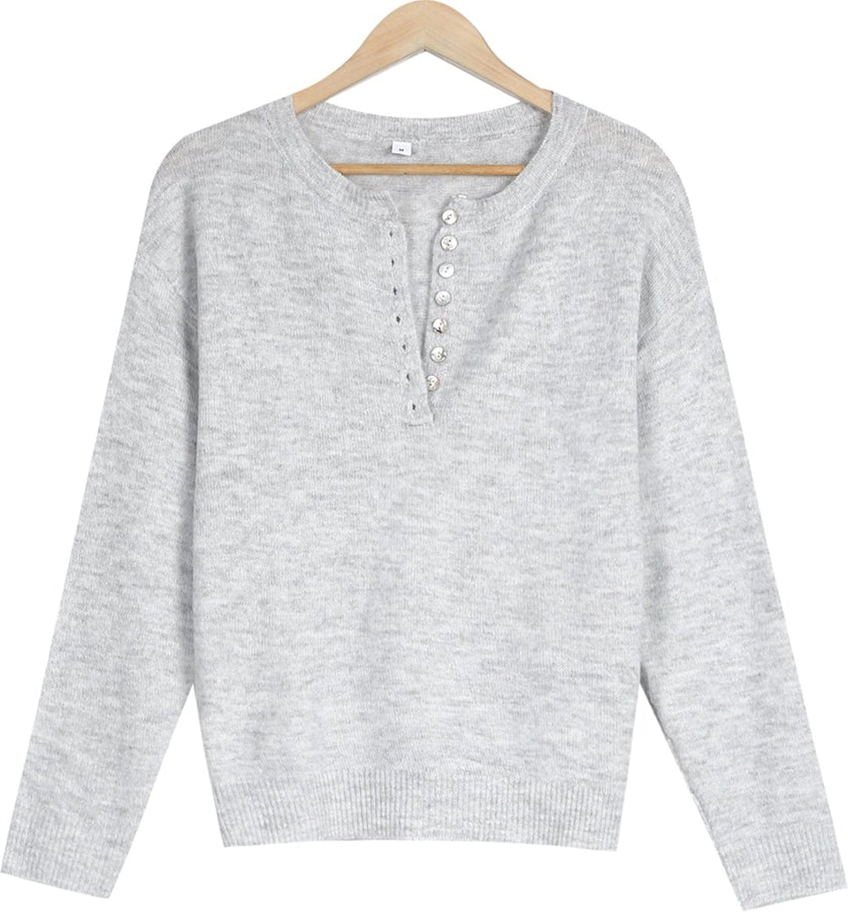 Charlotte - Pull classique gris avec boutons "Grey Days"