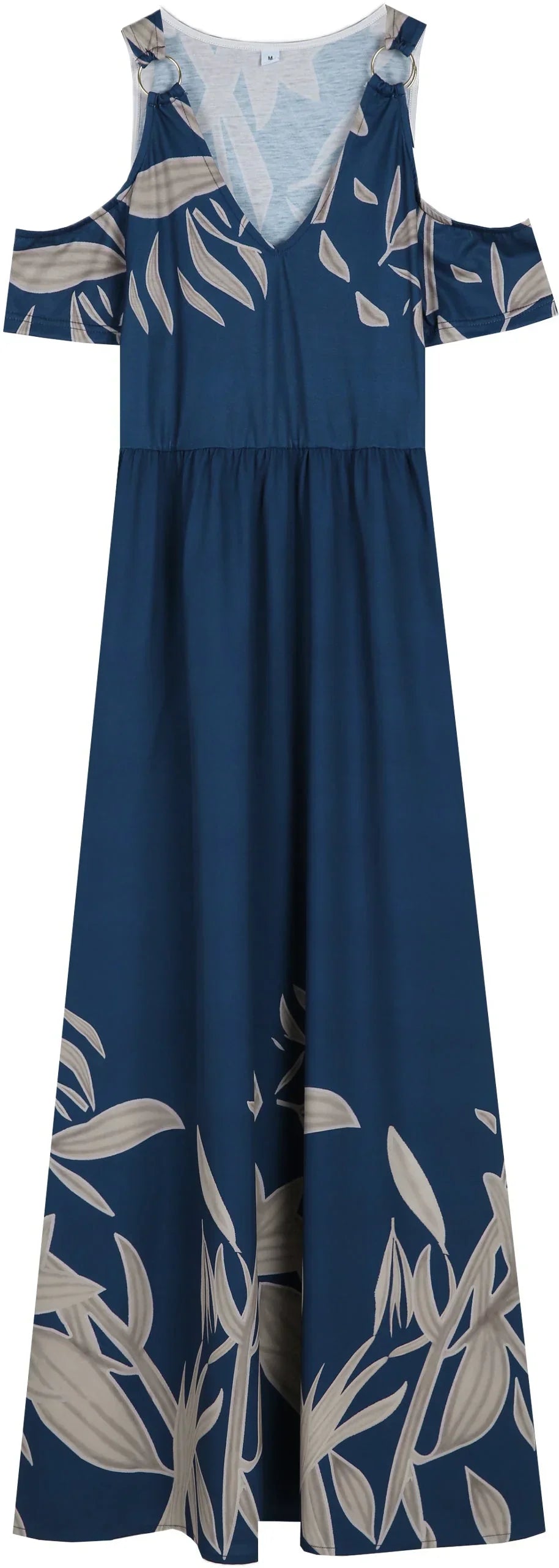 Fiona - Maxi-robe d'été bleu cobalt plissée à col en V et épaules froides