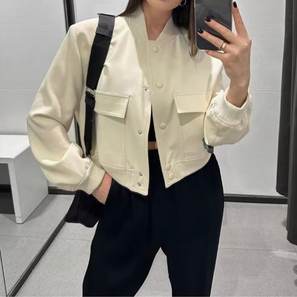 Aurélie - Blouson Bomber Élégant avec Bord Côtelé et Fermeture à Pression