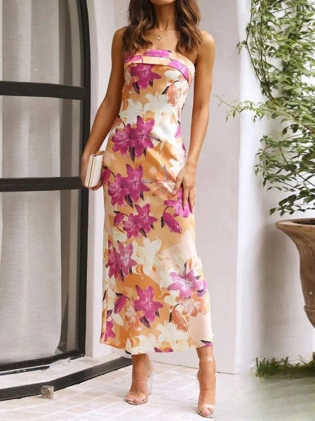 Elena - Robes pour femmes Robe bandeau longue et ajustée à imprimé floral