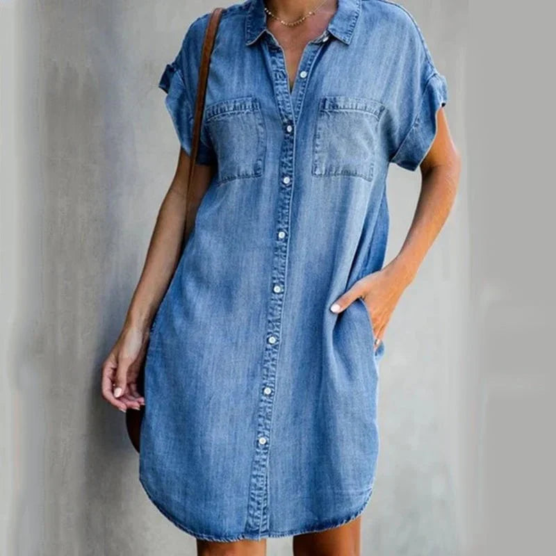 Emma - Robe décontractée en denim à manches courtes