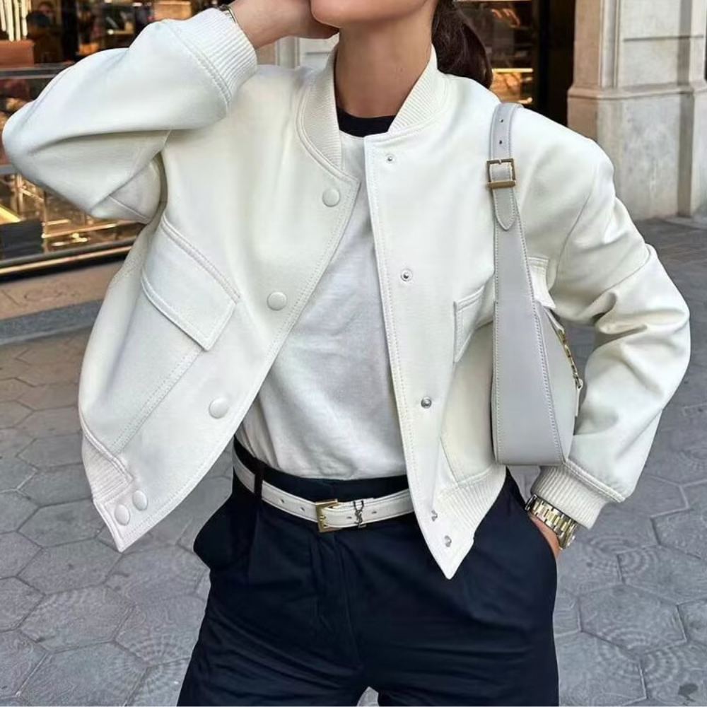 Aurélie - Blouson Bomber Élégant avec Bord Côtelé et Fermeture à Pression