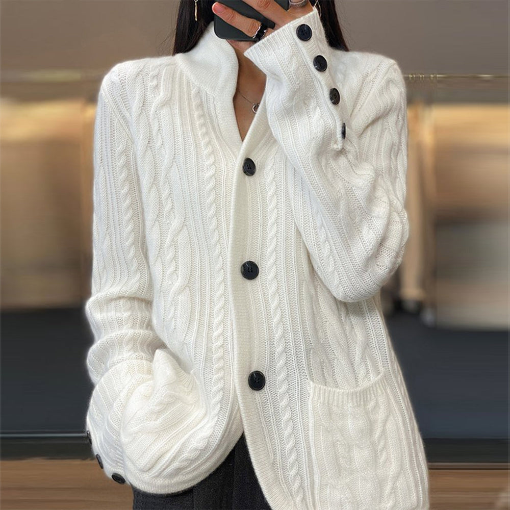 Zoé - Pull monochrome blanc uni à col en V