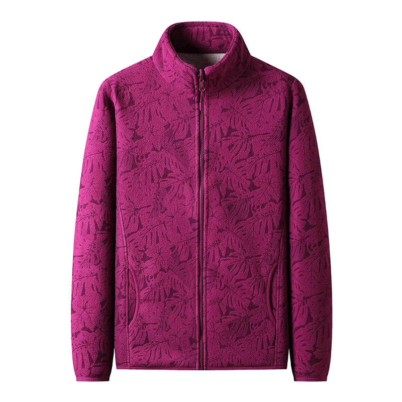 Amélie - Veste Élégante avec Fermeture Éclair et Motif Feuillage, Gilet en Fleece