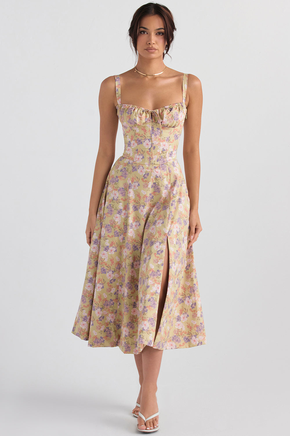 Estela - Robe bustier à fleurs avec taille cintrée