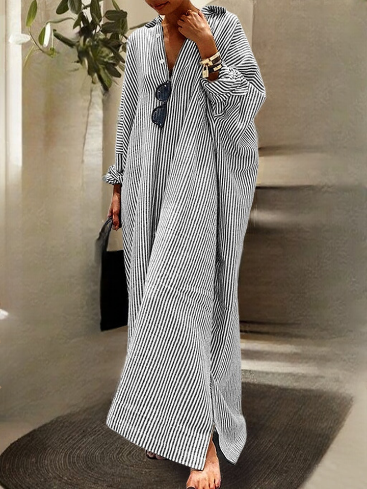 Robe Chemise D'été Rayée Pour Femmes | Maxi