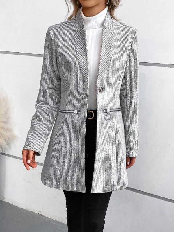 Tyra - Blazer gris avec poches et manches longues