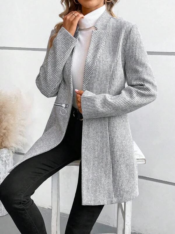 Tyra - Blazer gris avec poches et manches longues