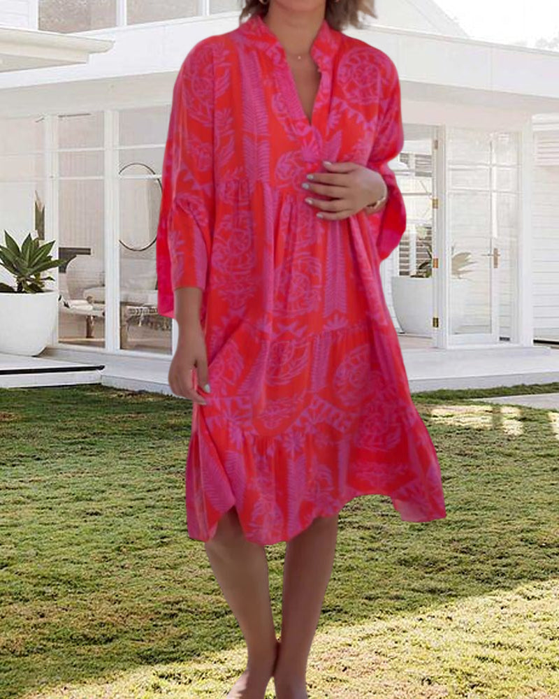 Florine - Robe à manches 3/4 à imprimé géométrique Boho