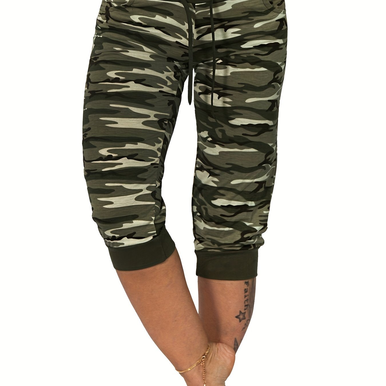 Nathalie - Leggings Capri Camouflage avec Cordon de Serrage