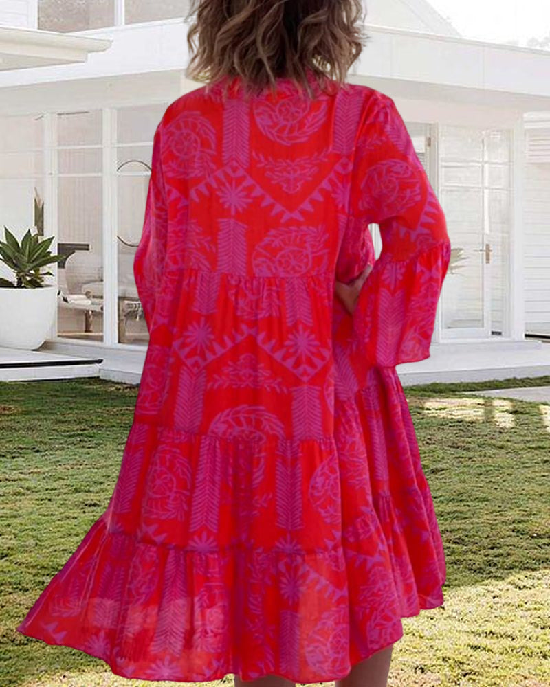 Florine - Robe à manches 3/4 à imprimé géométrique Boho