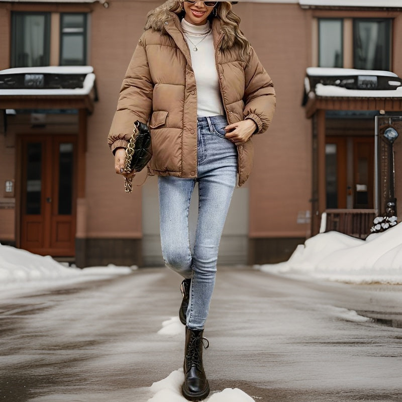 Manteau chaud avec capuche en fourrure moelleuse