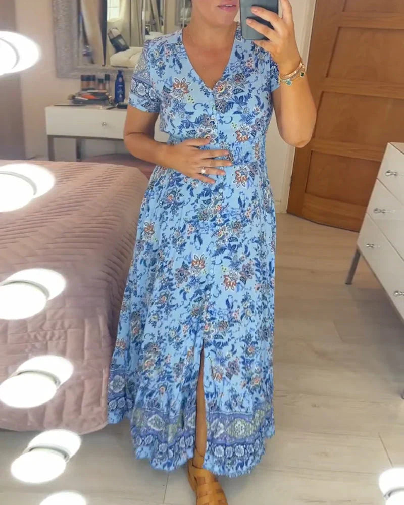 Raquel - Robe à col en V avec imprimé floral