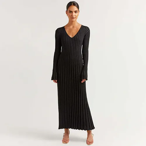 Dalisay | Robe D'hiver À Manches Évasées Pour Femme | Maxi