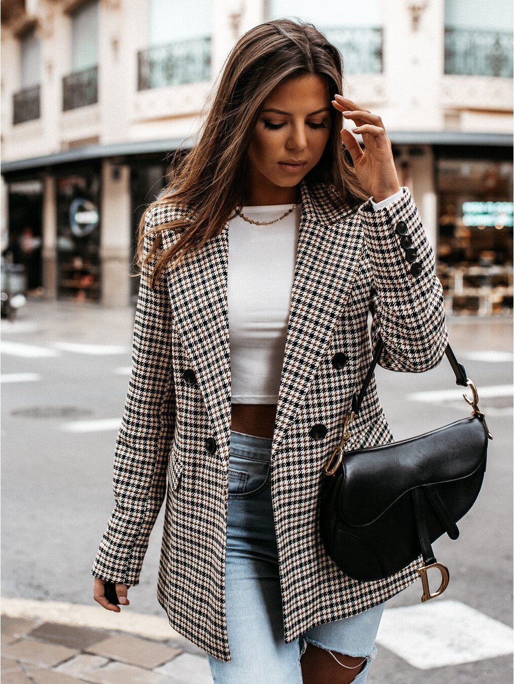 Yvonne – Blazer à carreaux élégant pour un look professionnel