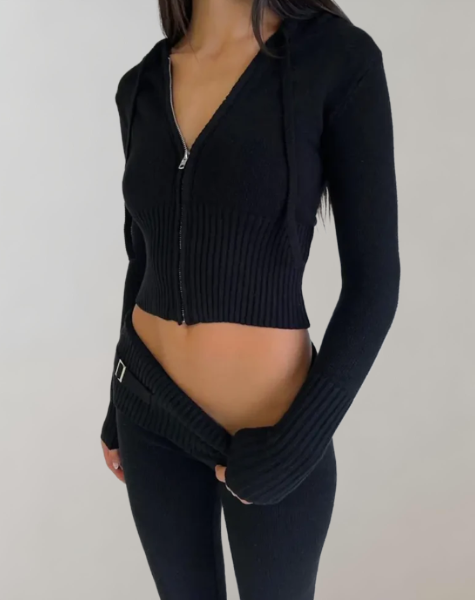 2-delige set met cropped top met capuchon en stretchy slim fit broek met hoge taille