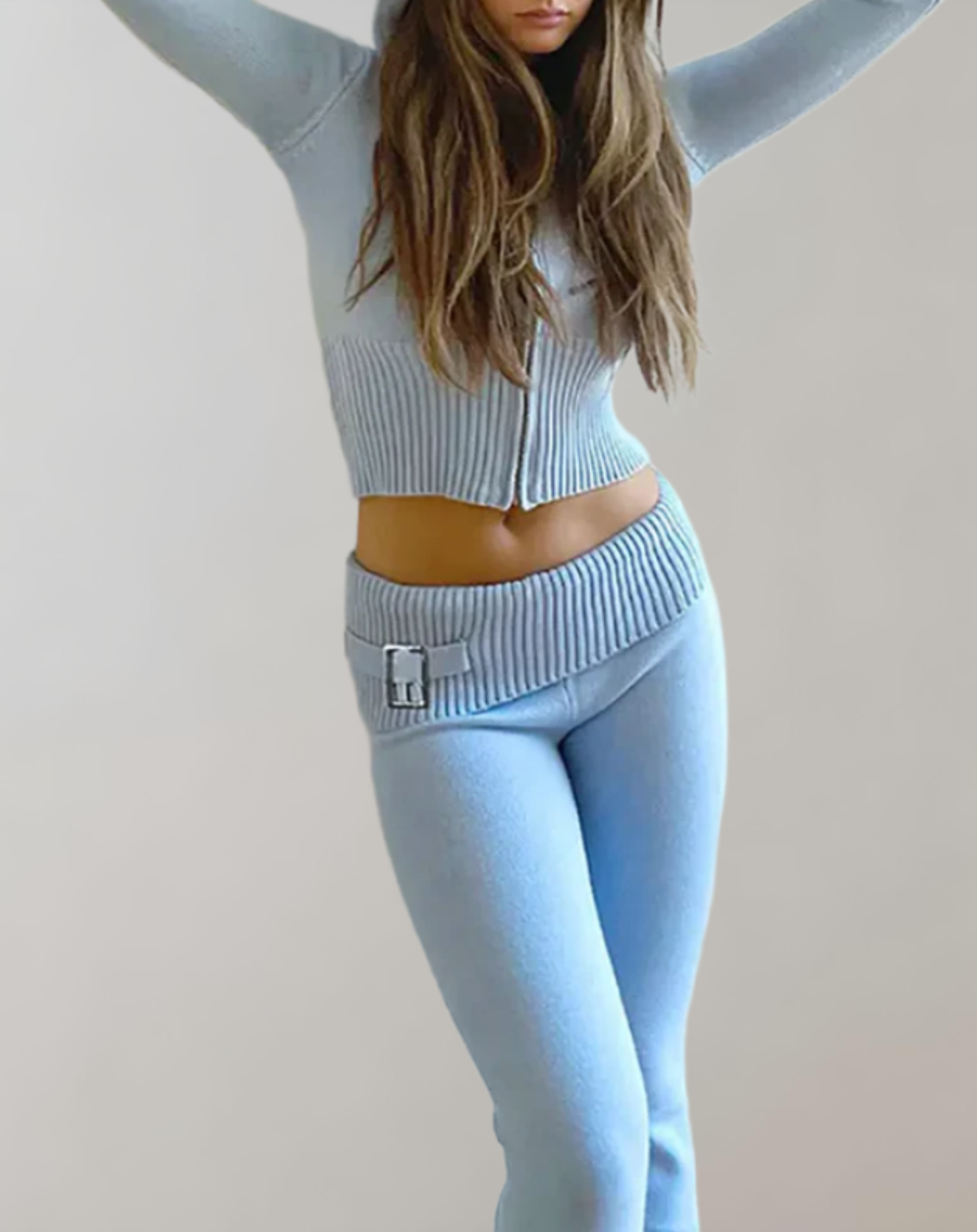 2-delige set met cropped top met capuchon en stretchy slim fit broek met hoge taille