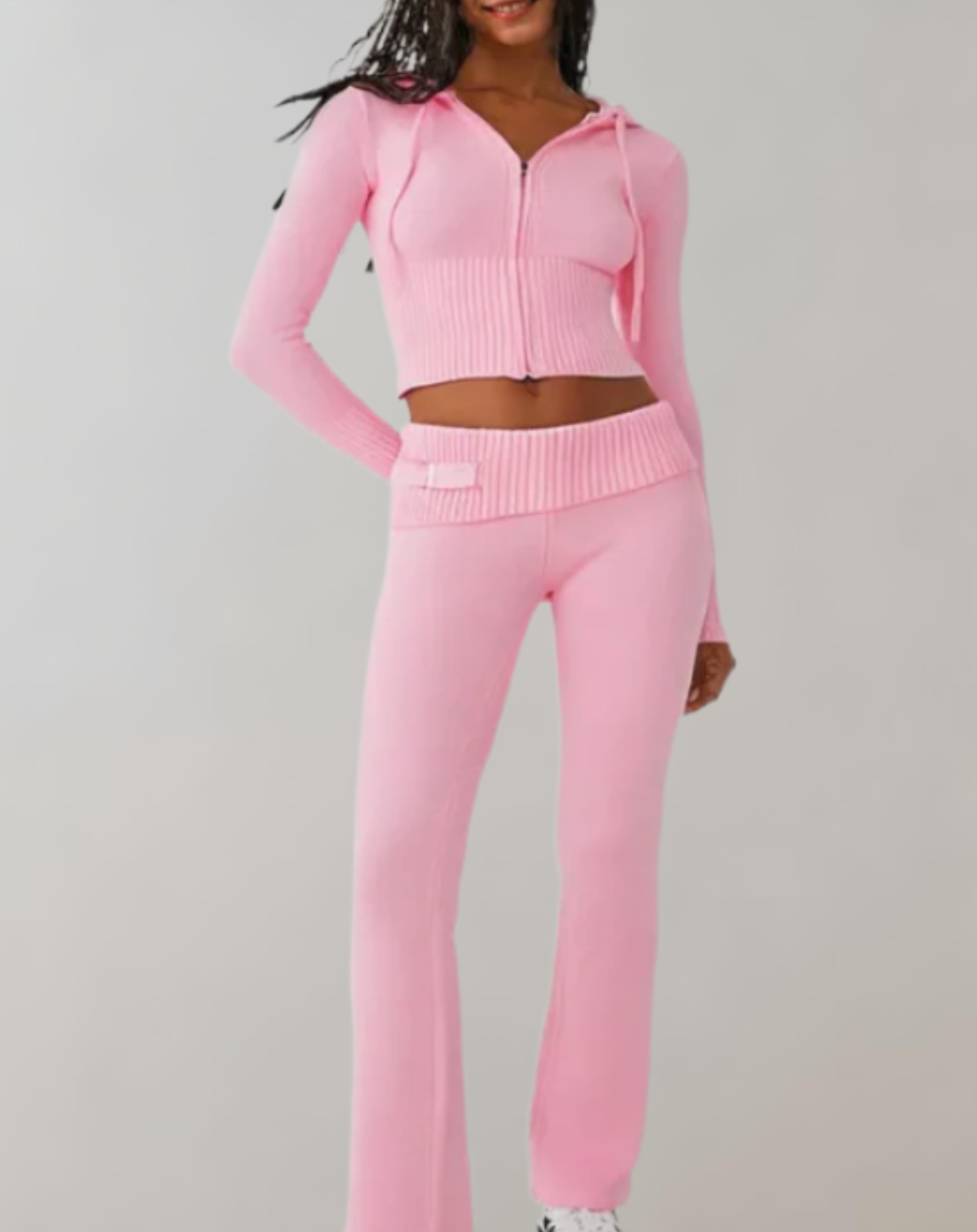 2-delige set met cropped top met capuchon en stretchy slim fit broek met hoge taille