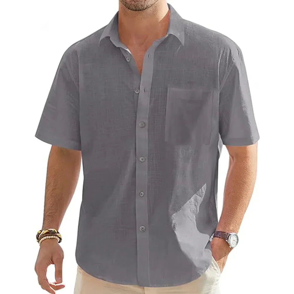 Chemise estivale en lin et coton avec patte de boutonnage