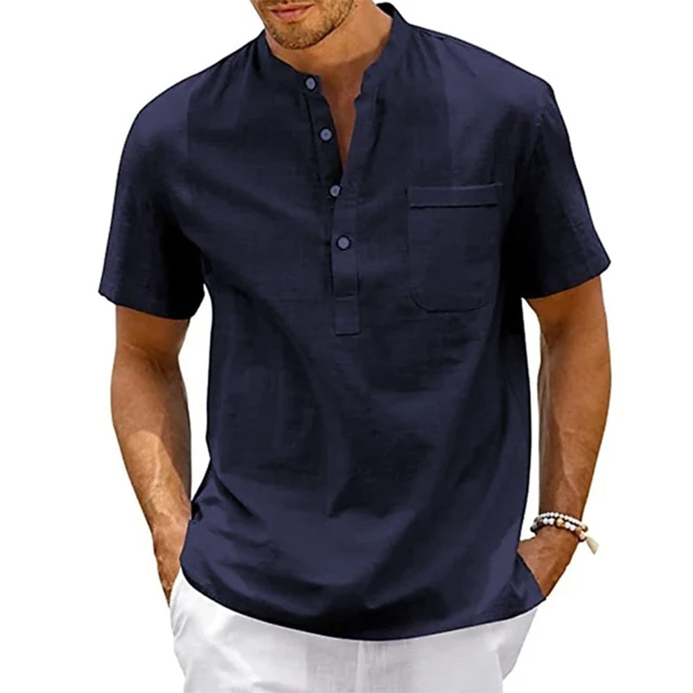 Chemise vintage Henley en lin et coton