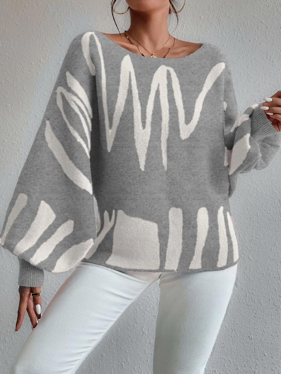 Sofia - Pull oversize gris clair avec manches bouffantes