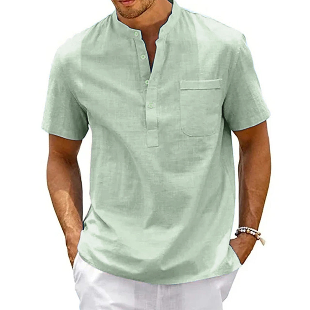 Chemise vintage Henley en lin et coton