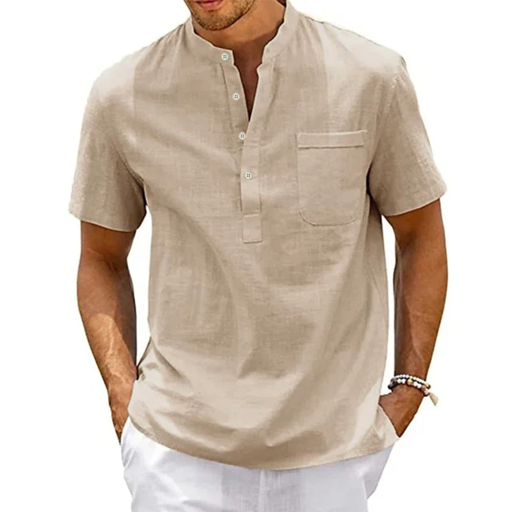 Chemise vintage Henley en lin et coton