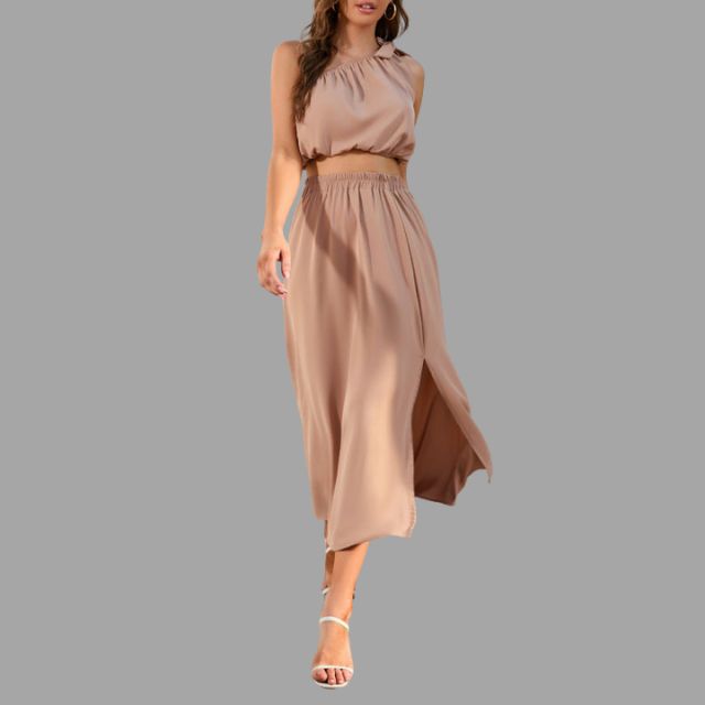 Divina - Ensemble de tenue en satin à une épaule avec taille ajustée