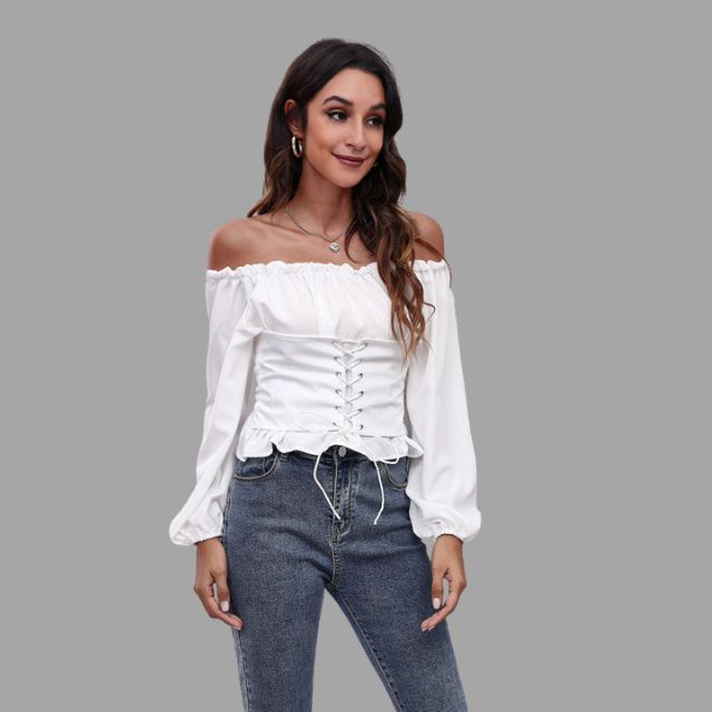 Ashley - Blouse épaules dénudées avec lacets sur le devant