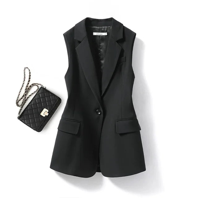 Nina – Gilet classique sans manches pour femmes avec boutons et col à revers