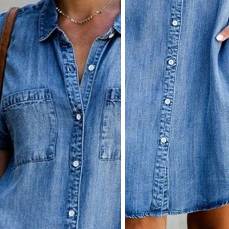 Emma - Robe décontractée en denim à manches courtes