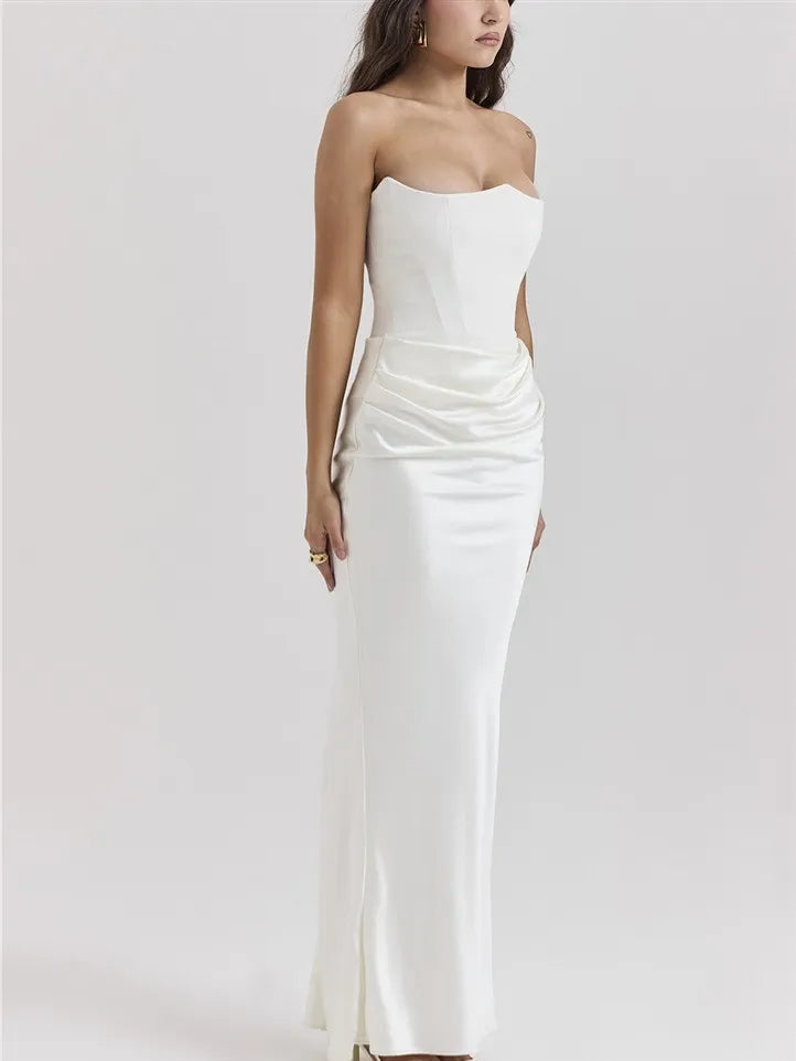 Robe Longue Moulante Sans Bretelles blanc
