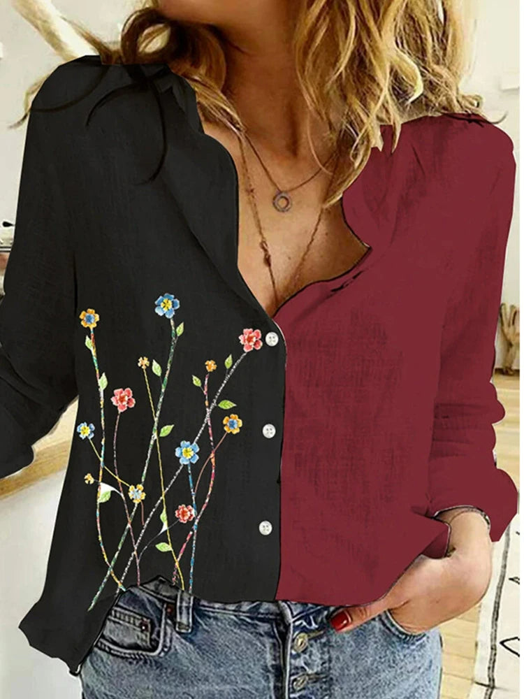 Léa Blanchet® I blouse noire  avec des broderies florales colorées