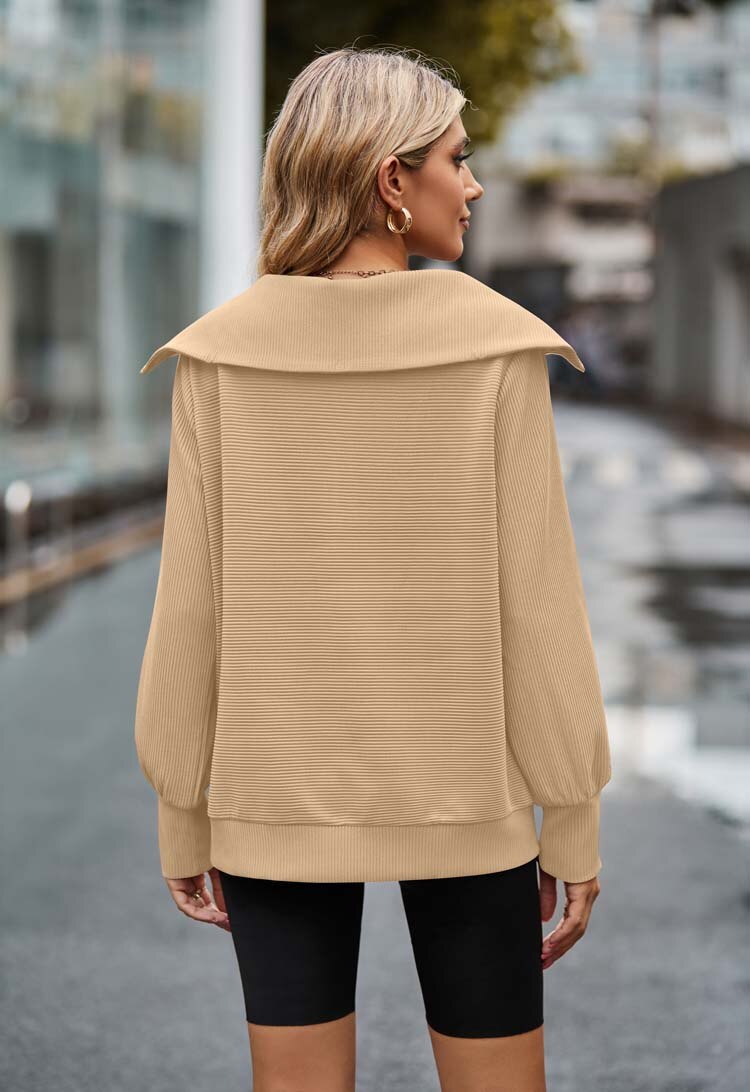 Sabine - Pull beige avec fermeture éclair pour un look classique