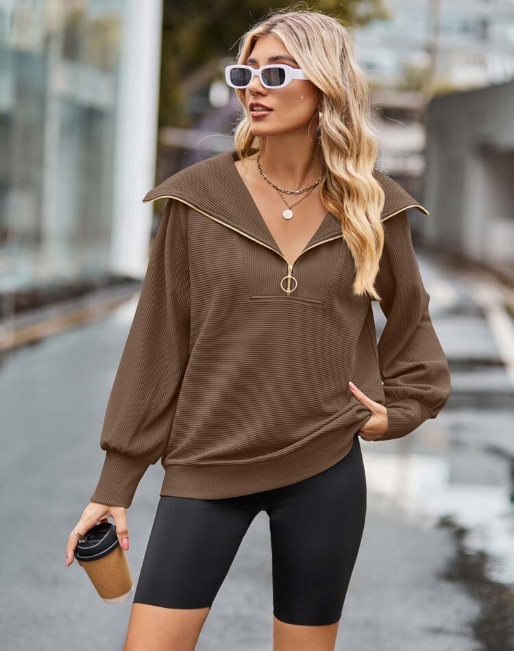 Iris - Sweat marron foncé avec fermeture éclair pour un look chaleureux