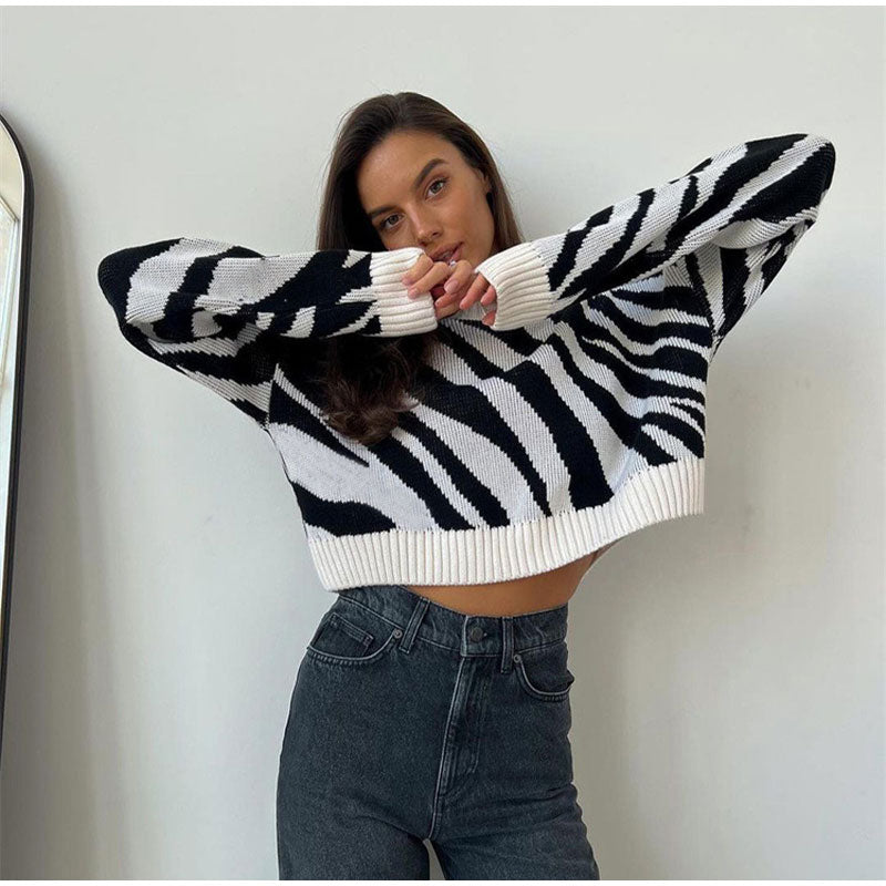 Léa - Pull imprimé zèbre noir et blanc pour un look sauvage