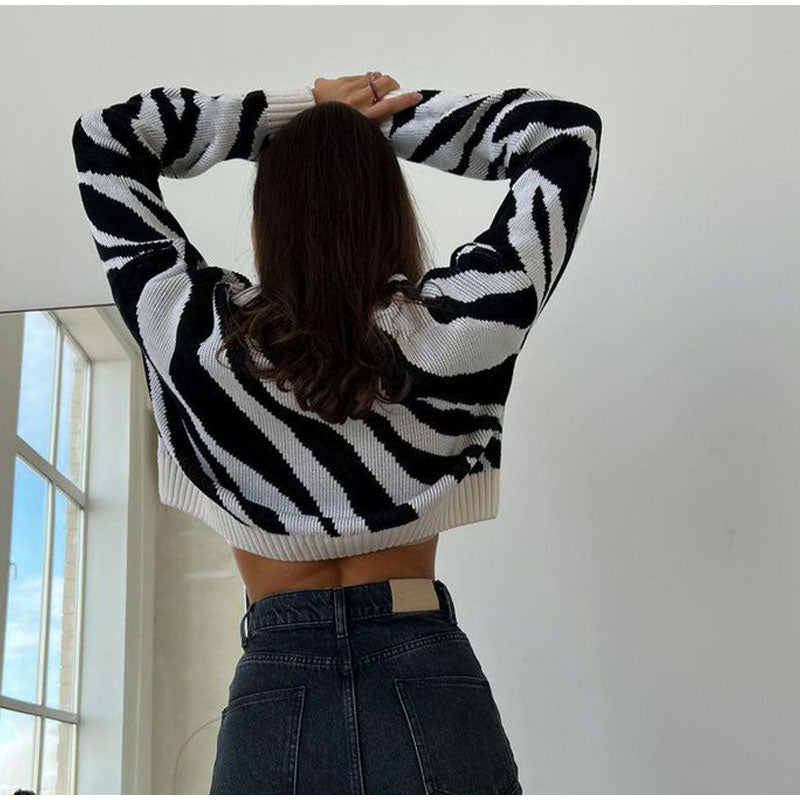 Léa - Pull imprimé zèbre noir et blanc pour un look sauvage