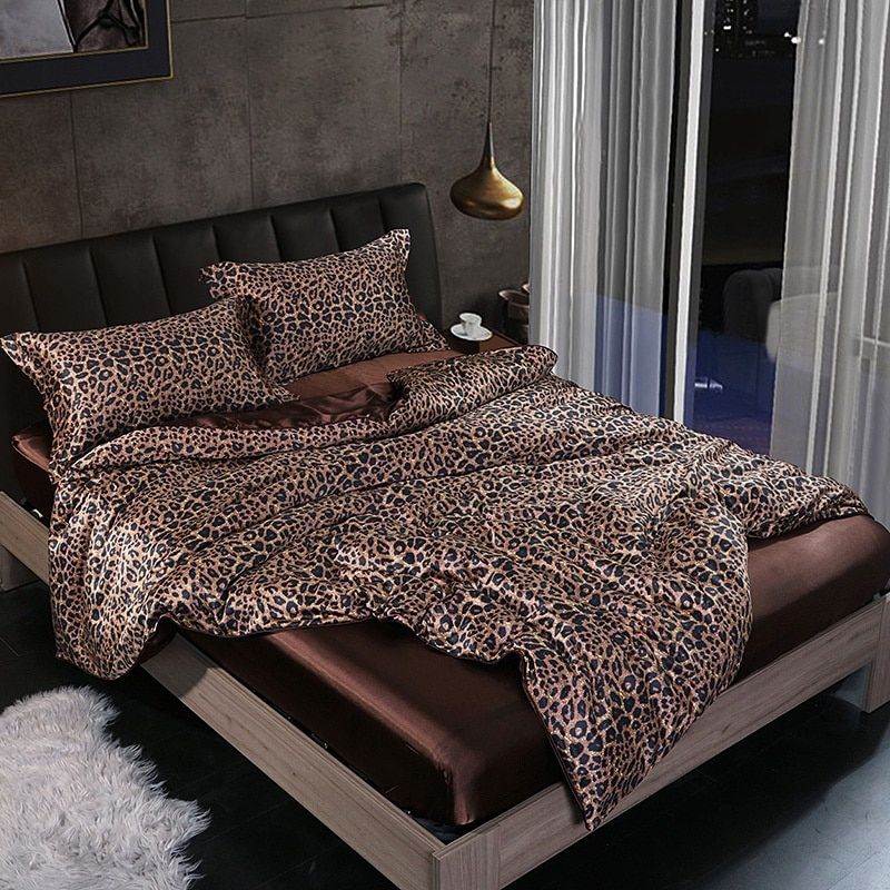 SatinLuxe – Ensemble de literie en soie/satin de 4 pièces avec housse de couette, taies d’oreiller et drap