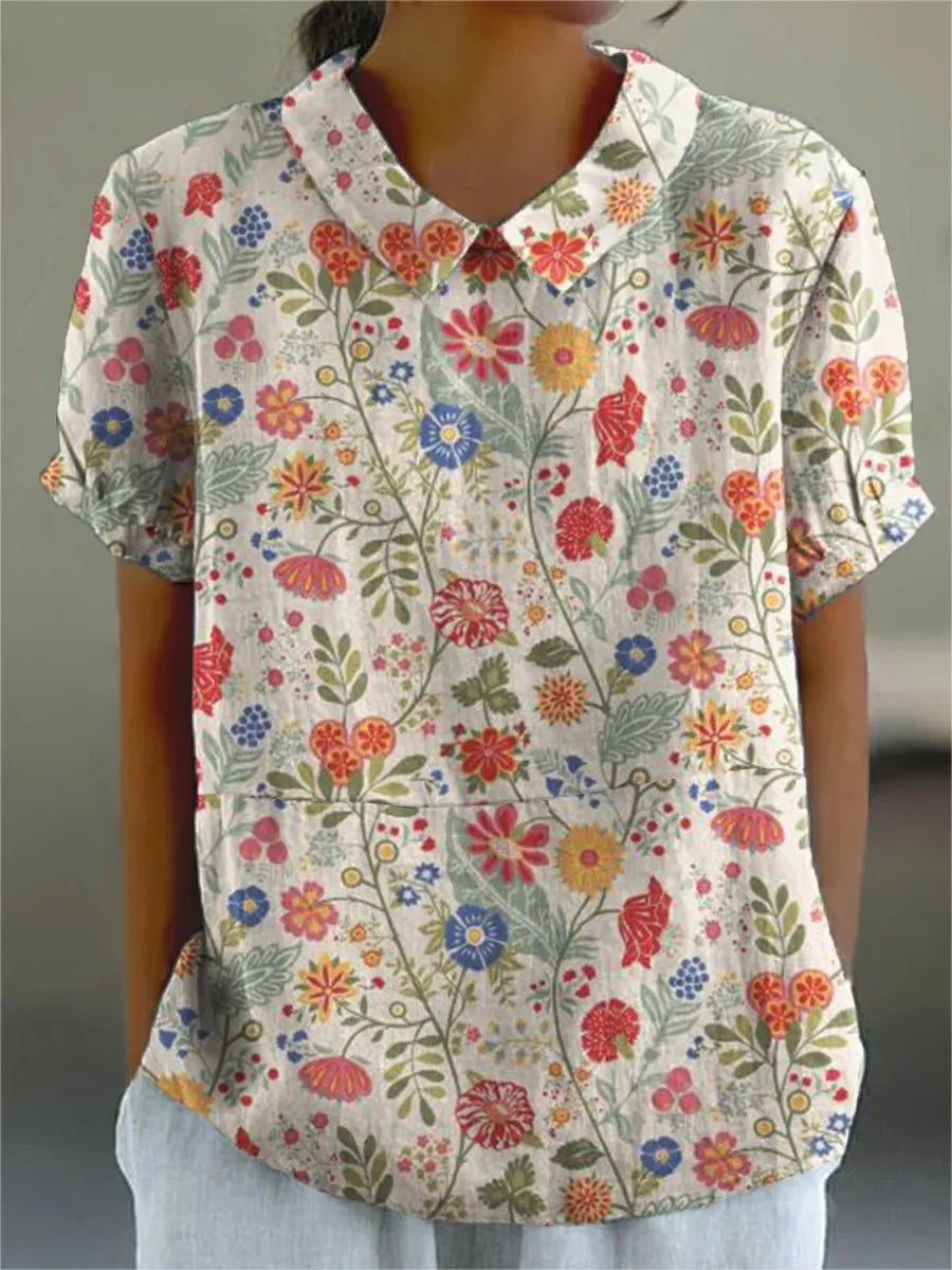 Aimée - Chemise Florale Pastoral en Coton et Lin