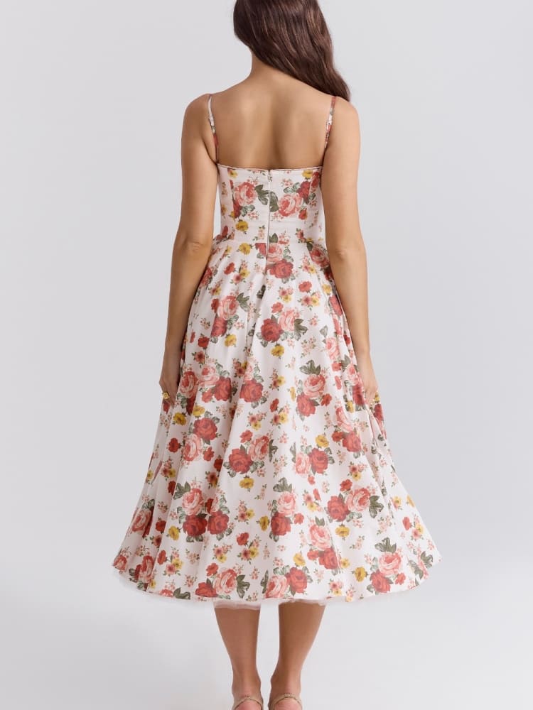 Victoria - Robe midi en tulle imprimé rose italien