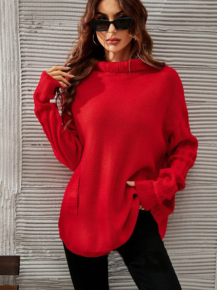 Véronique - Pull Oversize Rouge avec Col