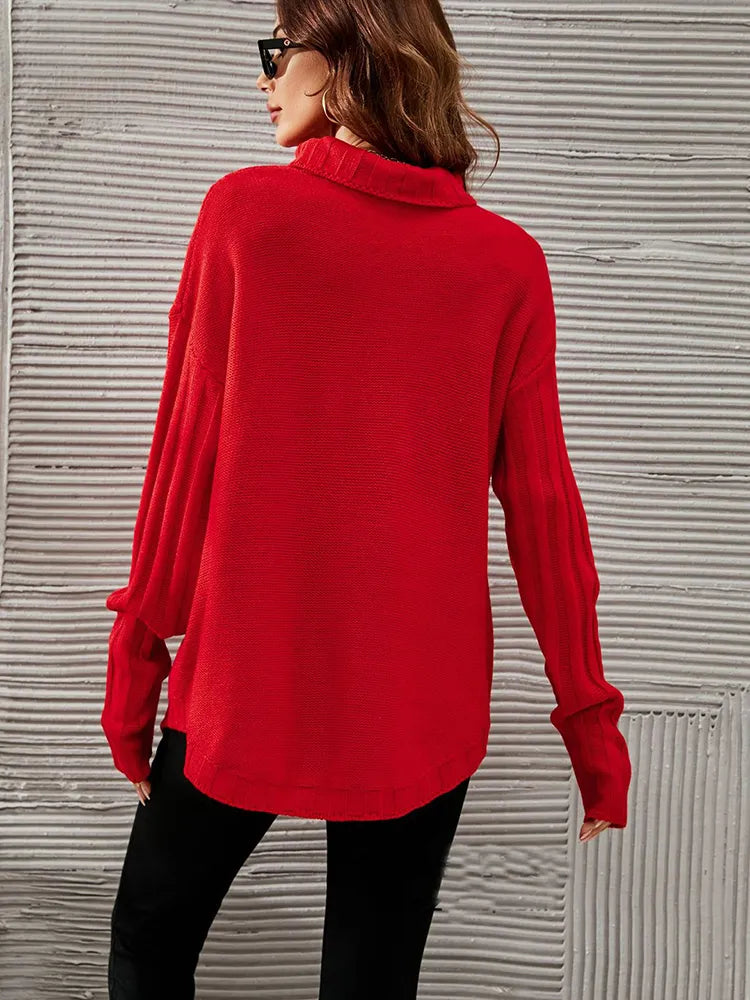 Véronique - Pull Oversize Rouge avec Col