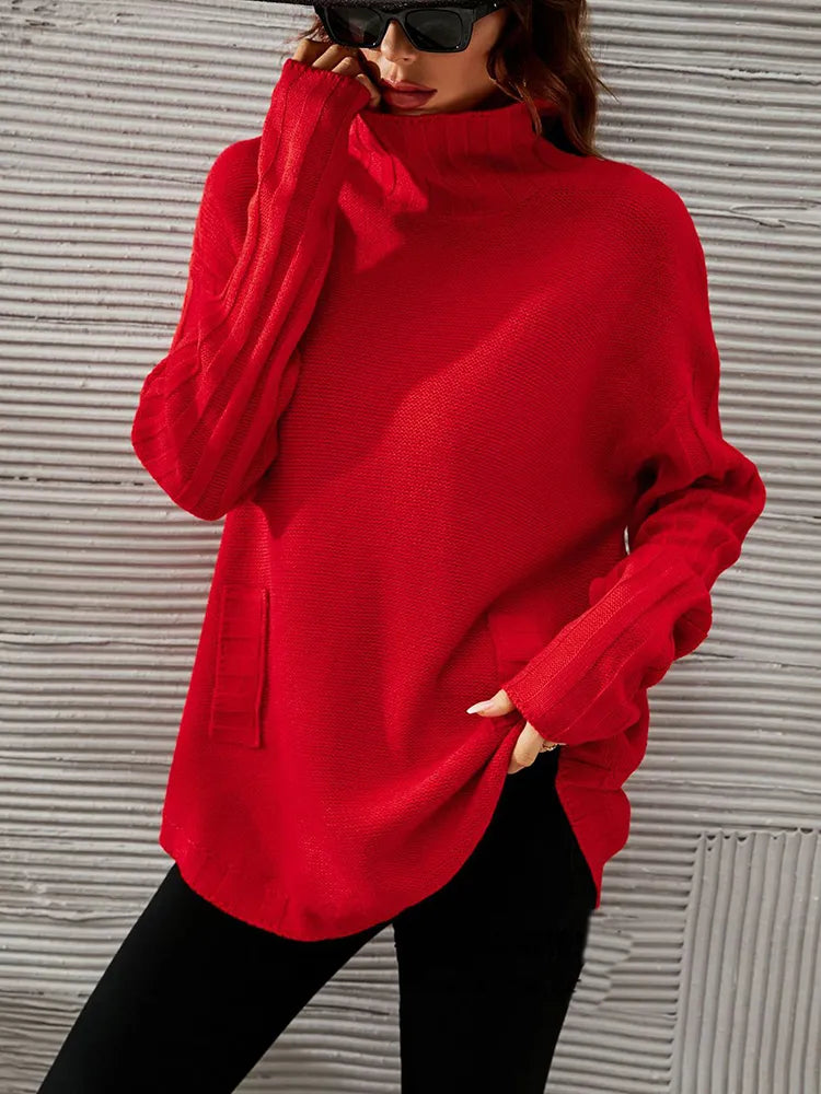 Véronique - Pull Oversize Rouge avec Col